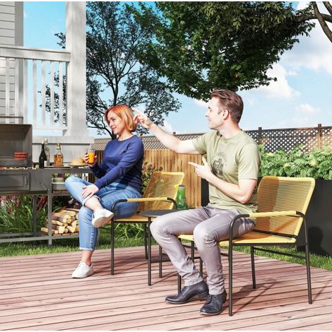 Muebles de jardín de ratán y acero 2 plazas amarillo con mesa para balcón y terraza (1/5)