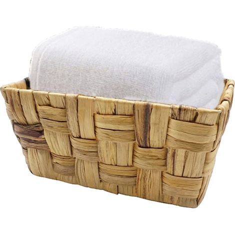 Cestino rettangolare di corda in giacinto d'acqua, mis. 24x16x11,5cm - Struttura in ferro, cesto portaoggetti decorativo, contenitore intrecciato, org (1/5)