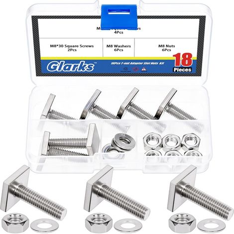 6 ensembles M8 x 30mm boulon de tête carrée avec écrou hexagonal et kits de rondelles, boulons de toit en acier inoxydable entièrement fileté, kit de vis de machine carrée pour machines (1/5)