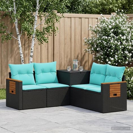 Set di divani da esterno componibile in polyrattan e acciaio per giardino, nero e blu, set da 5 - PANGIVO (1/5)