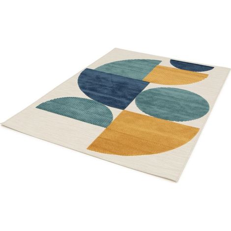 BOBOCHIC - Tapis poils ras ELOI motif abstrait 120x170 Bleu