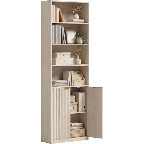 HOMCOM Freestanding 6-Tier Tall Bookcase with Adjustable Shelf Cabinet, Oak (1/5)