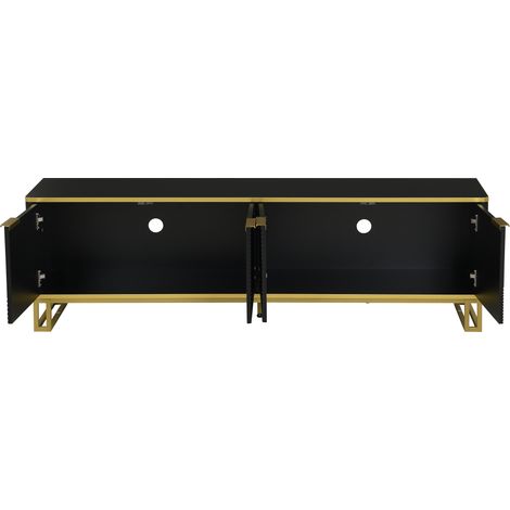 Mueble TV de MDF negro con cuatro puertas y diseño geométrico 160 x 37,5 x 48 cm (1/5)