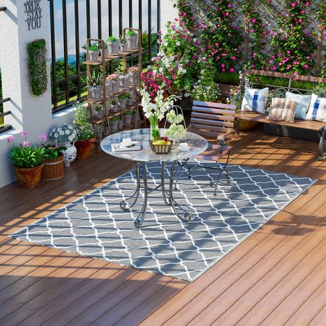 Wendbarer Outdoor-Teppich 182 x 274 cm, PE-wasserdicht, für Terrasse, Patio, Camping, Strand, Grau und Weiß