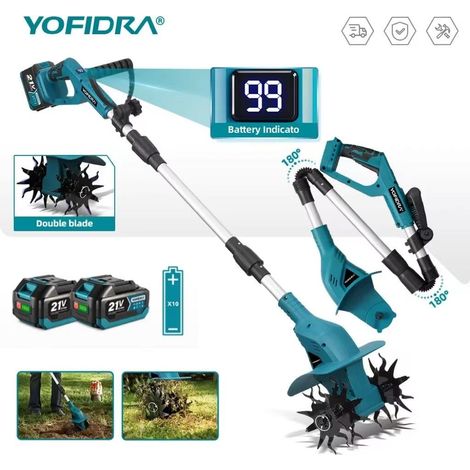 Motoculteur électrique, ameublisseur de sol de jardin,motoculteur rotatif sans fil,compatible avec les batteries Makita 21V,deux batteries de 3,0 Ah. (1/5)