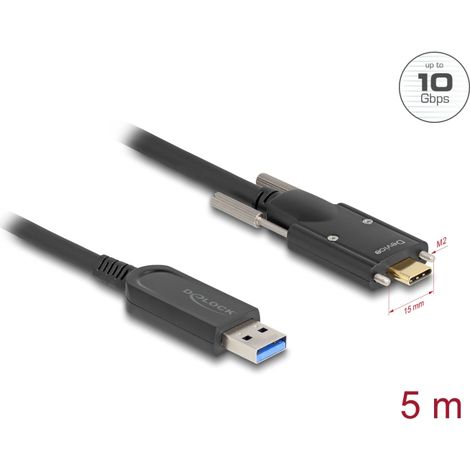 Delock Cable óptico activo USB 10 Gbps-A macho USB Type-C⢠macho con tornillos en los laterales 5 m