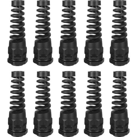 10Pcs Presse-Étoupe Étanche, M20 Nylon Spiral Joint de Cordon en Queue de Cochon avec Joint pour 10-13mm Fixation de Câbles et d'Appareils en Fil Métallique, Noir (1/5)