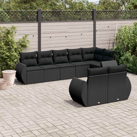 vidaXL Salon de jardin 8 pcs avec coussins noir résine tressée (1/5)
