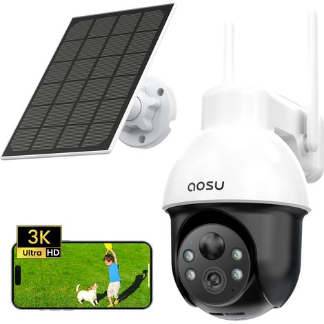 Aosu – Caméra de surveillance extérieure 3K WiFi sans fil – Vision nocturne couleur – Panneau solaire mobile – Technologie PTZ – Audio bidirectionnel - AOSU 3 K