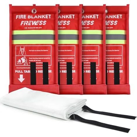 Lot de 4 Couverture Anti Feu Incendie, 100  cm Ignifuge pour Sécurité à Maison, Protection et Isolation Thermique en Fibre Verre -