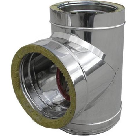 TEE IN ACCIAIO INOX 316L A 90° DOPPIA PARETE D. Int. 80 - D. Est. 130