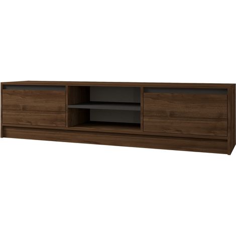 Meuble Tv 2 portes basculantes Kouna L180cm Bois foncé et Anthracite (1/5)
