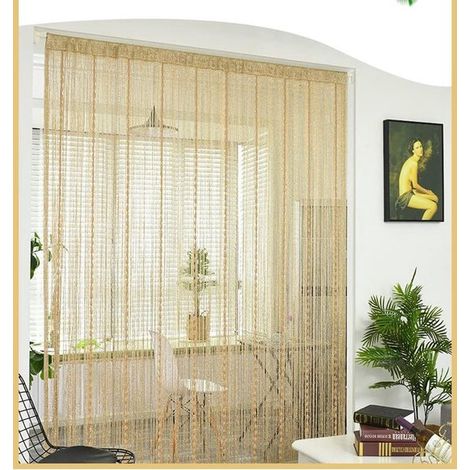 Rideau de porte à glands champagne – 100x200 cm – Anti-insectes – Décoratif – Avec fils et perles – Intérieur (1/5)