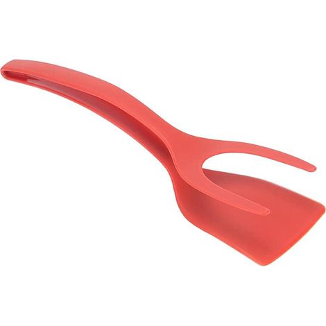 Spatule double antiadhésive pour œufs au plat - Pince à œufs en silicone, pince à pain, spatule pour barbecue (rouge)