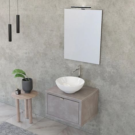 Mobile bagno sospeso 60 cm grigio cemento Master lavabo 40 e specchio (1/5)