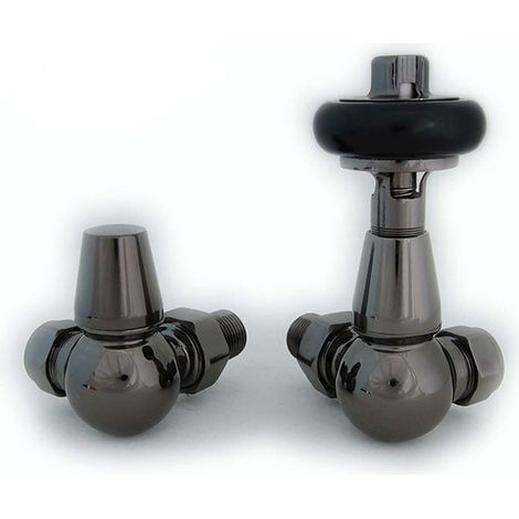 West Faringdon Corner Thermostatic Radiator Valve and Lockshield - Black Nickel (1/5)