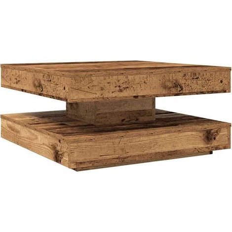 Table Basse Pivotante 360°, Bois Rétro, 70x70x34.5 cm (1/5)