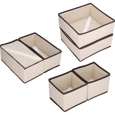 6-teiliges Aufbewahrungsbox-Set für Unterwäsche und Socken – Schubladenorganizer aus beigefarbenem, kariertem Stoff (1/5)