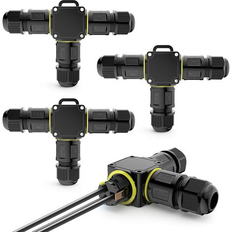 Lot de 3 connecteurs de câble 3 broches IP68 étanches - Manchon de connexion pour câble souterrain de 4 à 8 mm de diamètre - Boîte de dérivation à 3 voies - Noir - Pour jardin et extérieur (1/5)