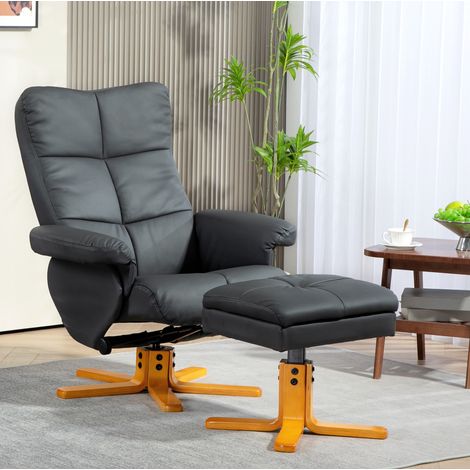 Fauteuil relax avec pouf, rangement, inclinable 145°, pivotant 360°, simili cuir gris foncé DESVIAE (1/5)