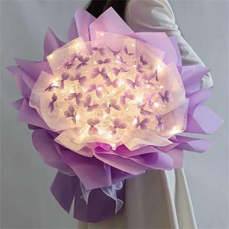 Butterflies Bouquet DIY Kit With LED String Lights - Indoor Decoration Set For Birthday Valentine S Day Anniversary - 33 Pieces (1/5)