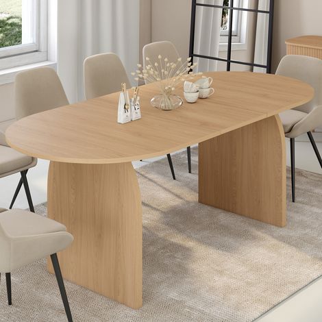 Mesa de comedor ovalada extensible japandi EDITH 6-10 personas en madera de haya efecto 160 - 200 cm