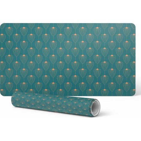 Alfombrilla de escritorio de vinilo con elegante estampado retro de hojas, 100x50 cm.