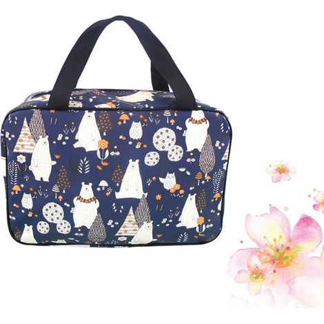 Trousse de Toilette Bleu Marine Grosse Capacité en Toile Étanche (1/5)