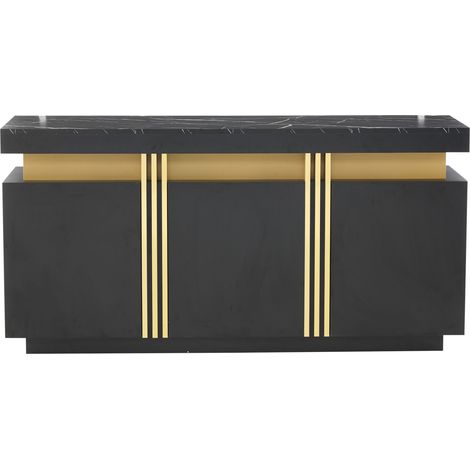 Aparador moderno negro 140 x 38 x 70 cm con 3 puertas y estantes regulables (1/5)