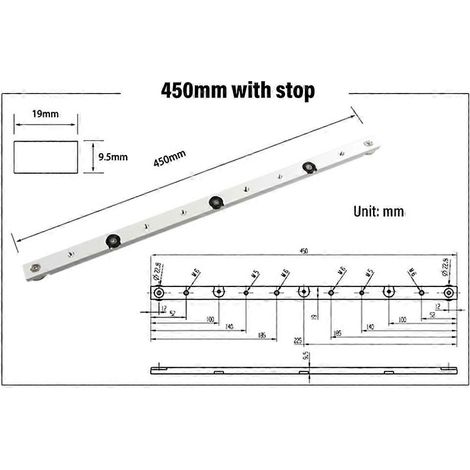 Barre de guidage à onglet en aluminium de 300/450/650 mm pour scie circulaire sur table, outil de travail du bois compatible avec les rainures et rails en T.