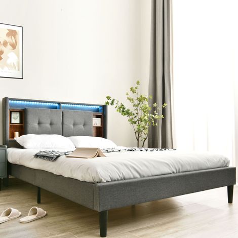 MEUBLIV Letto 140x200 cm grigio – testiera contenitore LED, con materasso (1/5)