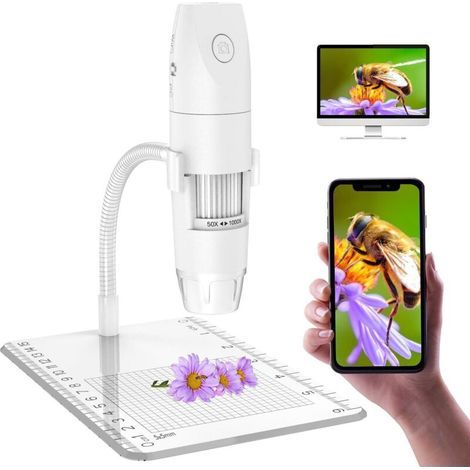 Microscopio digital WiFi, mini microscopio con aumento de 50x a 1000x, 1080P HD 2.0 MP, 8 LED, portátil USB, compatible con Android, iPhone, tabletas, Windows y Mac. (1/4)