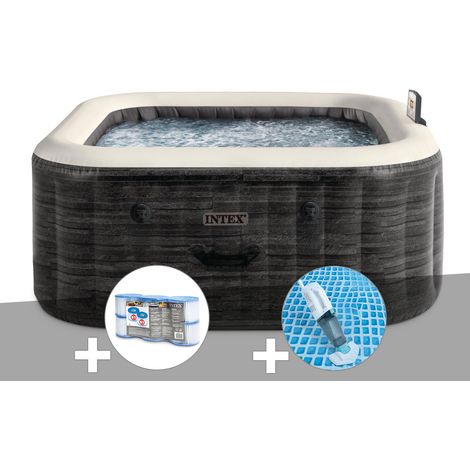 Kit spa gonflable Intex PureSpa Ardoise carré Bulles 4 places + 6 filtres + Aspirateur