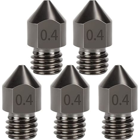 5 Pièces Acier Trempé MK8 Buses, 0,4mm Hotend Extrudeuse Nozzle pour Ender 3s 3 Pro, CR-10 Imprimante 3D 1,75mm Filament (1/5)