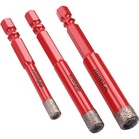 Jeu de scies cloches diamantées pour grès cérame, 3 pièces, HEX 6, 8, 10 mm, KD12645 (1/5)