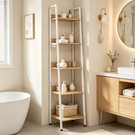 Étagère de rangement debout pour salle de bain, colonne de stockage à étages pour salon, meuble d'appoint sur pied, étagère murale libre (support seul) (1/5)