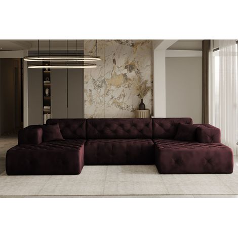 Freistehendes Ecksofa LUX, stark gesteppte U-Form, weicher, eleganter Stoff Whisper Rotwein (1/3)