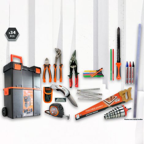 Kit outillage à main (pinces, scie...) 34 pièces (1/5)