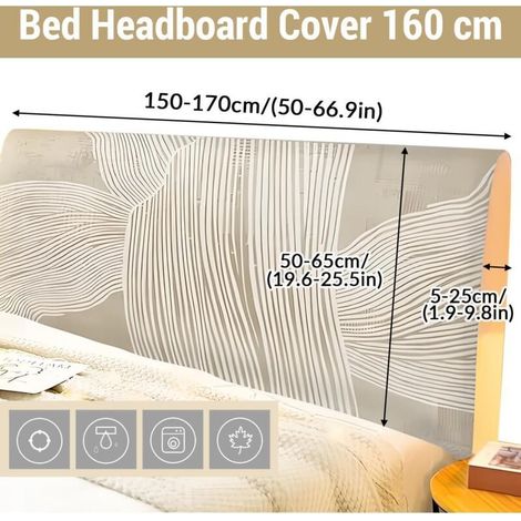 Housse de Tete de Lit 160 cm, Housse Tete de Lit Extensible, Beige Moderne Housse de Protection Tête de Lit Déhoussable et Lavable, Anti-poussière