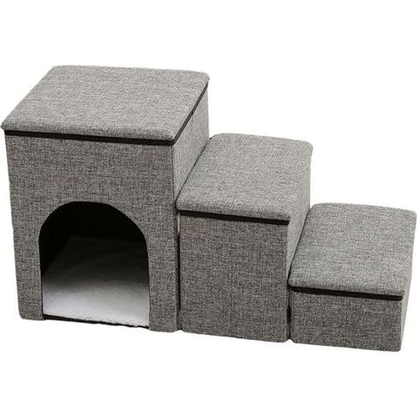 Escalier pour chien - 3 marches - avec panier - espace de rangement - rampe pour chien - 75 x 35 x 43 cm (1/5)