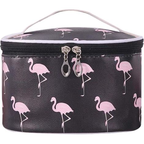 Sac à cosmétiques étanche Flamingo PU en cuir portable pour femme (noir),