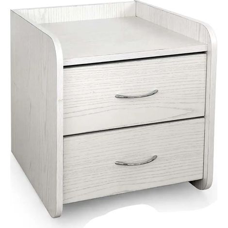 Mesita de noche blanca efecto madera 40 x 40 x 40 cm con 2 cassetti