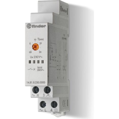 Temporizzatore per luce scale, 1 funzione, regolazione 30 secondi  20 minuti, 16A, 1 contatto NO, serie 14 - Finder 14.81.8.230.0000 (1/2)