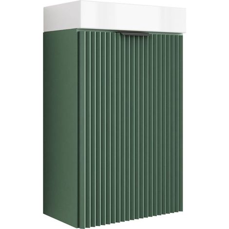 Mobile da bagno con frontale scanalato 40 cm con lavabo, verde, con maniglia nera, 40,5 × 22,5 × 57 cm (1/5)