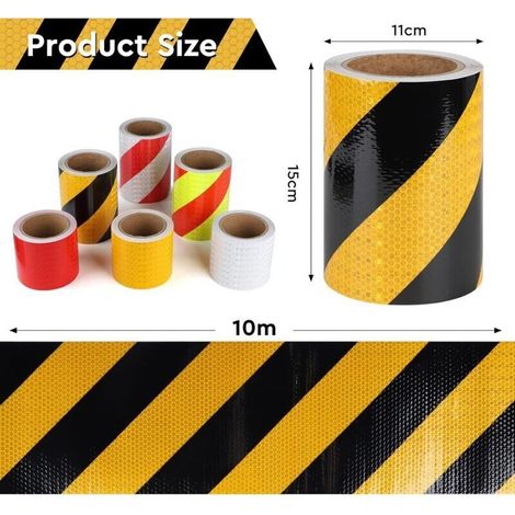 Bande réfléchissante auto-adhésive Autocollant réfléchissant ruban d'avertissement Ruban de signalisation de danger jaune et noir pour marquer les zones,les objets et les véhicules, 15cm x 10m (1/5)
