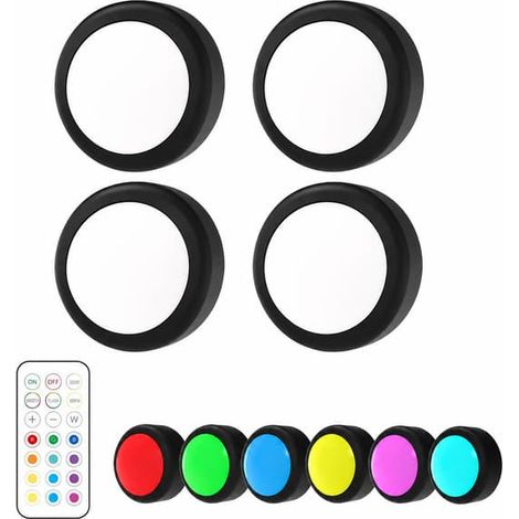 Lot de 4 spots LED avec 13 couleurs, variateur et télécommande (1/5)