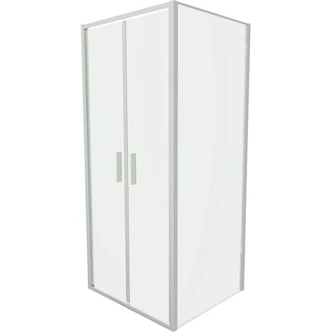 Cabine de douche Slim 90x100cm avec porte Saloon et paroi fixe Profils chromés et verre transparent 6mm h190 Mod. Portofino