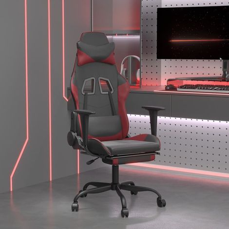 vidaXL Silla gaming masaje reposapiés cuero sintético negro rojo tinto (1/5)