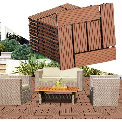 TolleTour 77 piezas de baldosas para terraza de 7 m², baldosas con clip de 30 x 30 cm, suelo exterior para terraza y jardín, color marrón