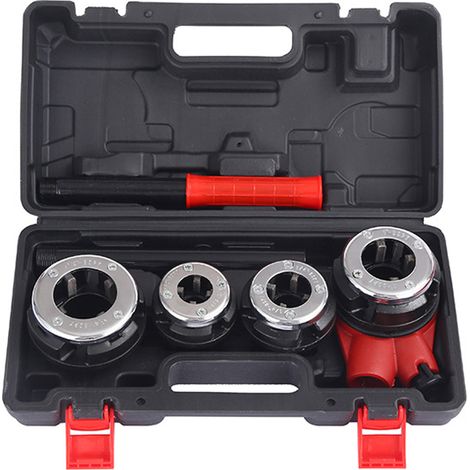 Kit enfile-tuyau à cliquet avec 4 matrices – outil filetage tuyau portable avec étui rangement (1/5)